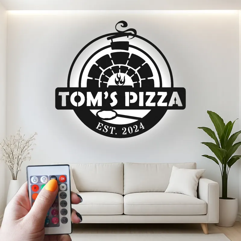 Cartel de metal LED personalizado de horno de pizza, regalo para amantes de la pizza, decoración de cocina