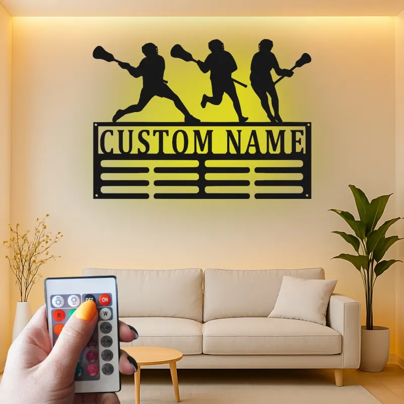 Insegna per Giocatore di Lacrosse Personalizzata | Arte in Metallo LED Personalizzata | Decorazione per Camera di Atleta | Regalo per Squadra di Lacrosse