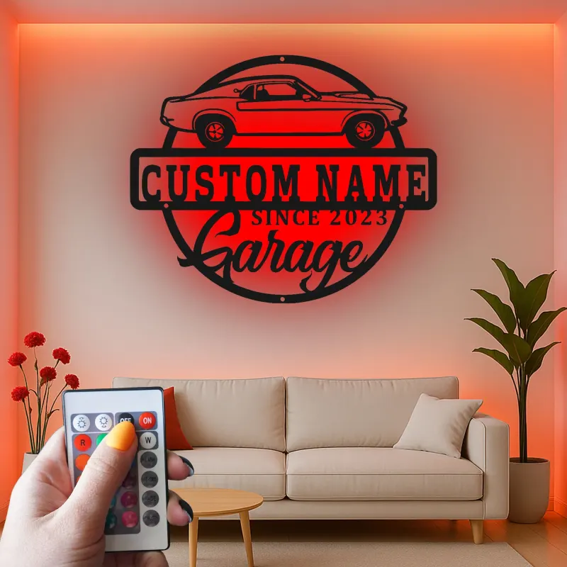 Custom Muscle Car Led Light Metal Wall Art Personalized Garage Gift for Car Enthusiasts Man Cave Decor 7