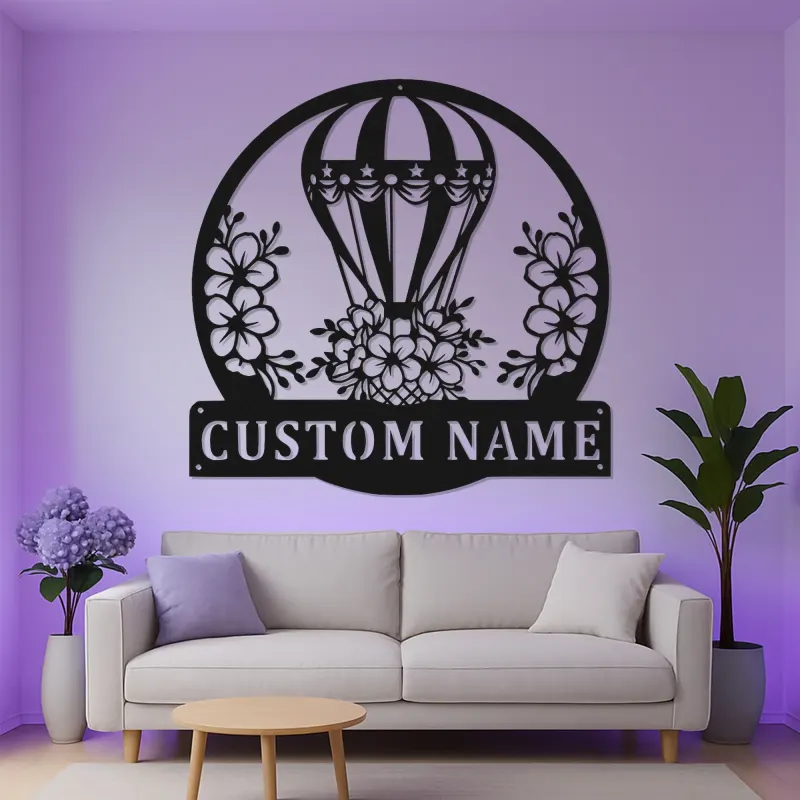 Hot Air Balloon LED Sign | Personalized Metal Wall Art for Nursery | Custom Name & Floral Decor | Baby Shower Gift