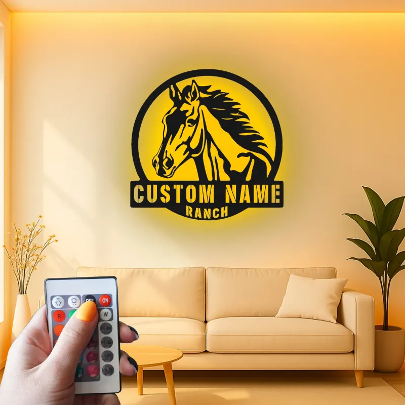 Cartel LED personalizado para rancho con caballo | Decoración mural de metal personalizada | Regalo ecuestre para amantes de los caballos | Decoración para la entrada del establo