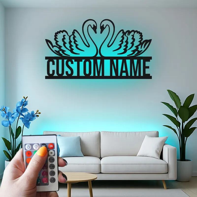 Personalisierte Schwan LED-Wanddekoration | Individuelles Metallschild | Romantisches Hochzeits- & Jubiläumsgeschenk