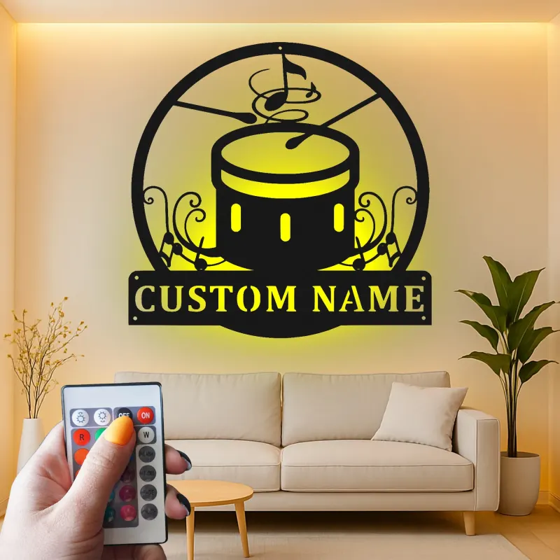 Insegna in metallo LED personalizzata per batteria, regalo per amanti della musica, decorazione per sala band personalizzata