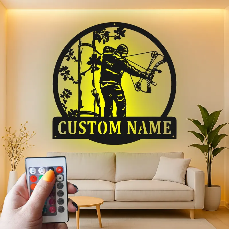 Insegna in metallo LED personalizzata per cacciatori di archi - Regalo per appassionati di tiro con l'arco - Decorazione per man cave 2