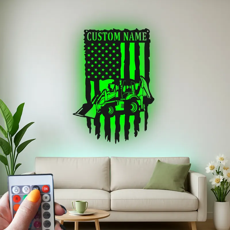 Cartel de metal personalizado con luz LED de cargadora retroexcavadora regalo para él decoración de garaje o taller