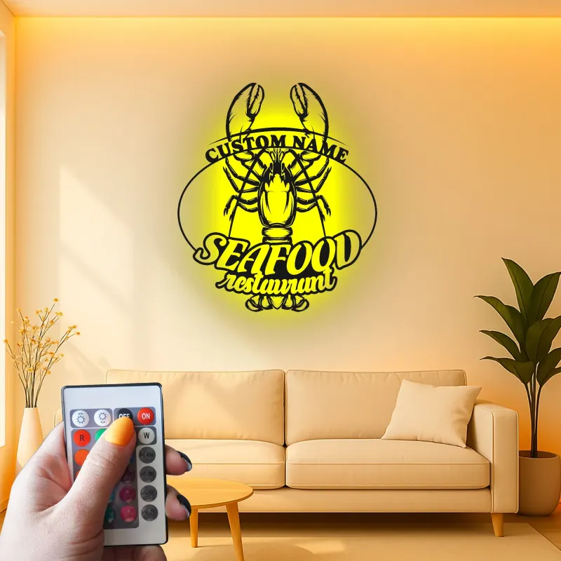 Cartel LED de langosta personalizado | Decoración mural de metal para restaurante de marisco | Decoración náutica personalizada para bar y regalo para cocina costera