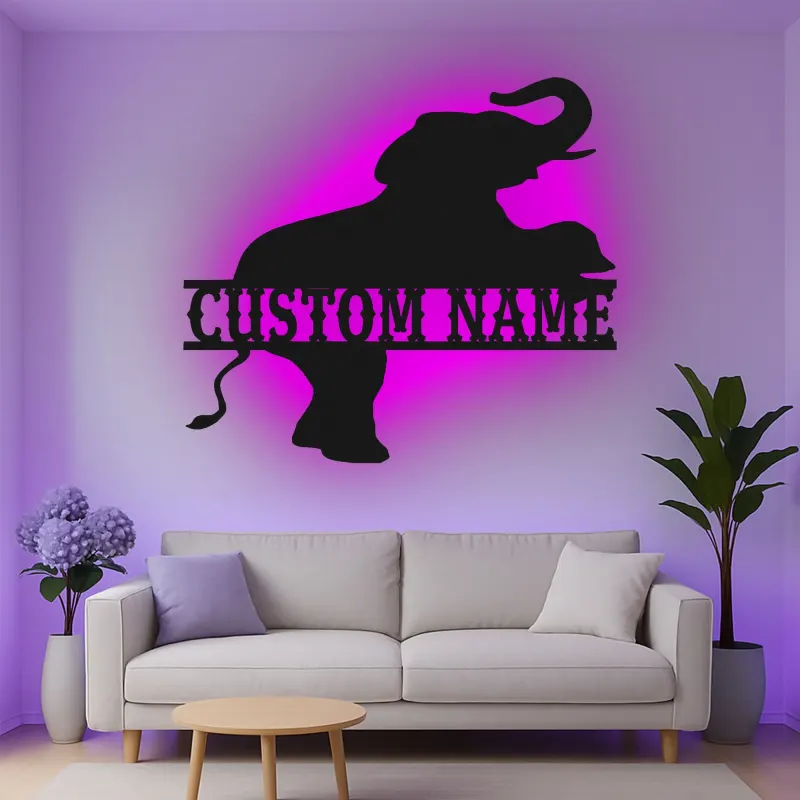 Insegna in metallo LED Elephant personalizzata regalo per amanti degli animali decorazione per nursery o camera dei bambini