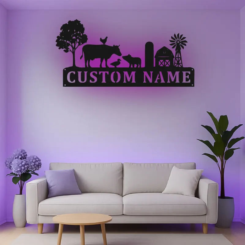 Cartel de metal LED con escena de granja personalizada, regalo para agricultores, decoración rústica para el hogar