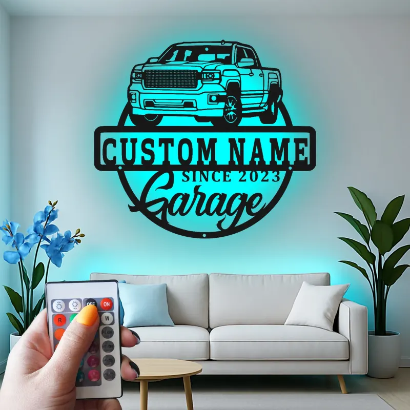 Cartel de metal LED personalizado para garaje de camiones, regalo para entusiastas de coches, decoración de man cave