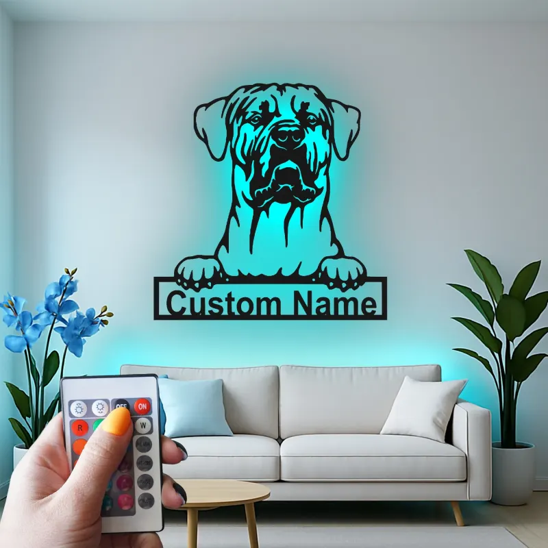 Custom Mastiff Led Light Metal Wall Art Personalized Dog Lover Gift Living Room Pet Decor 4