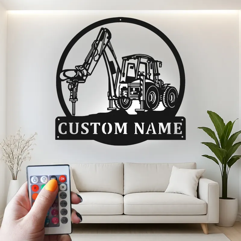 Custom Excavator Led Light Metal Wall Art Personalized Gift for Construction Enthusiast Garage or Office Decor 1