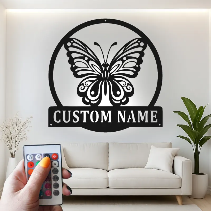 Personalisierte Schmetterling LED Metall-Wandkunst Geschenk für Naturfreunde Schlafzimmer oder Garten Dekoration