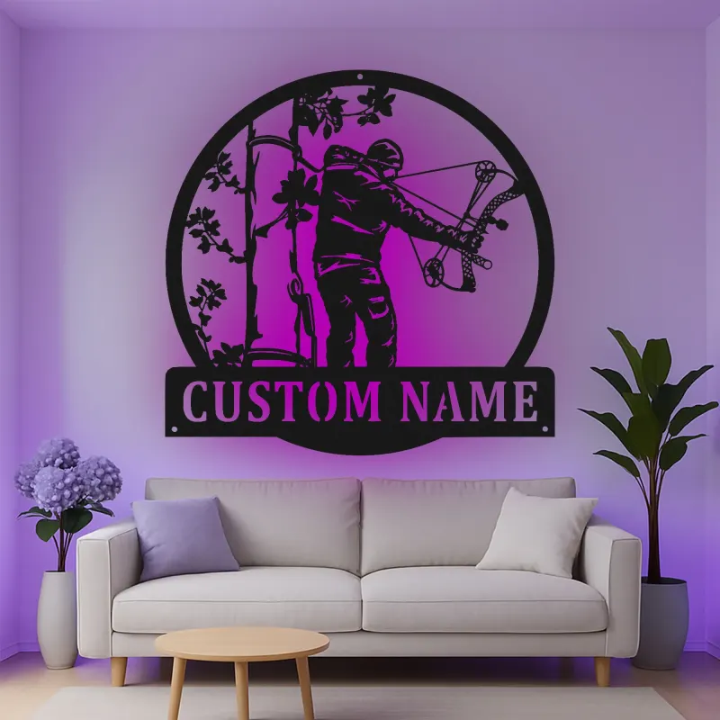 Insegna in metallo LED personalizzata per cacciatori di archi - Regalo per appassionati di tiro con l'arco - Decorazione per man cave 2