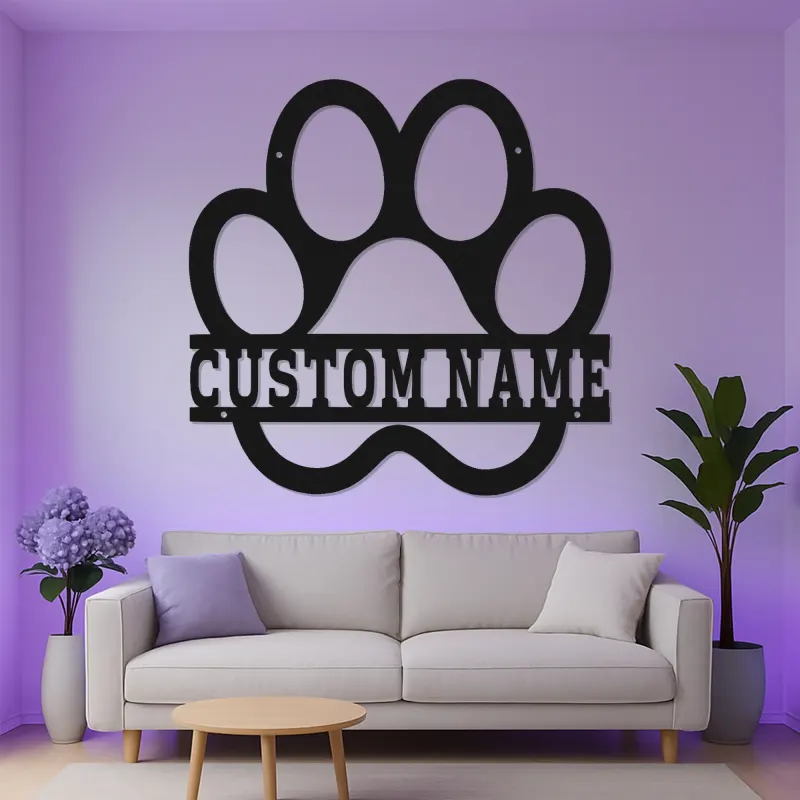 Cartel LED de huella de perro personalizado | Arte mural de metal | Decoración iluminada de nombre de mascota | Regalo para mamá perra | Acento de sala de estar