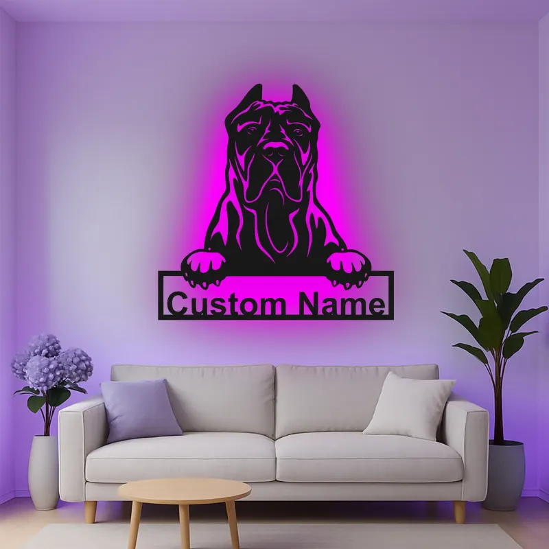Custom Cane Corso Led Light Metal Wall Art Personalized Dog Lover Gift Living Room Pet Decor