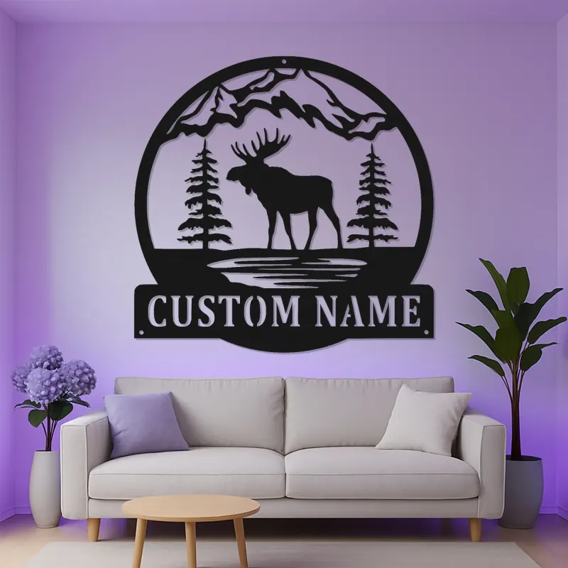 Cartel de metal personalizado con alce | Arte LED de fauna personalizado para cabaña y lodge | Regalo rústico para amantes de la naturaleza