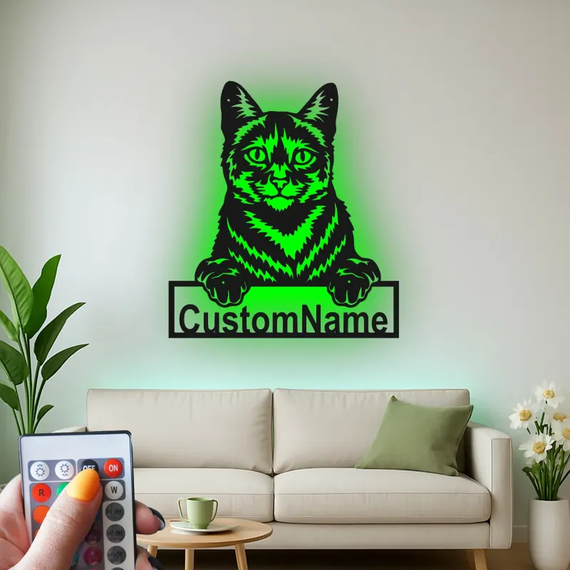 Décoration murale en métal LED personnalisée pour les amoureux des chats - Cadeau pour le salon ou la chambre