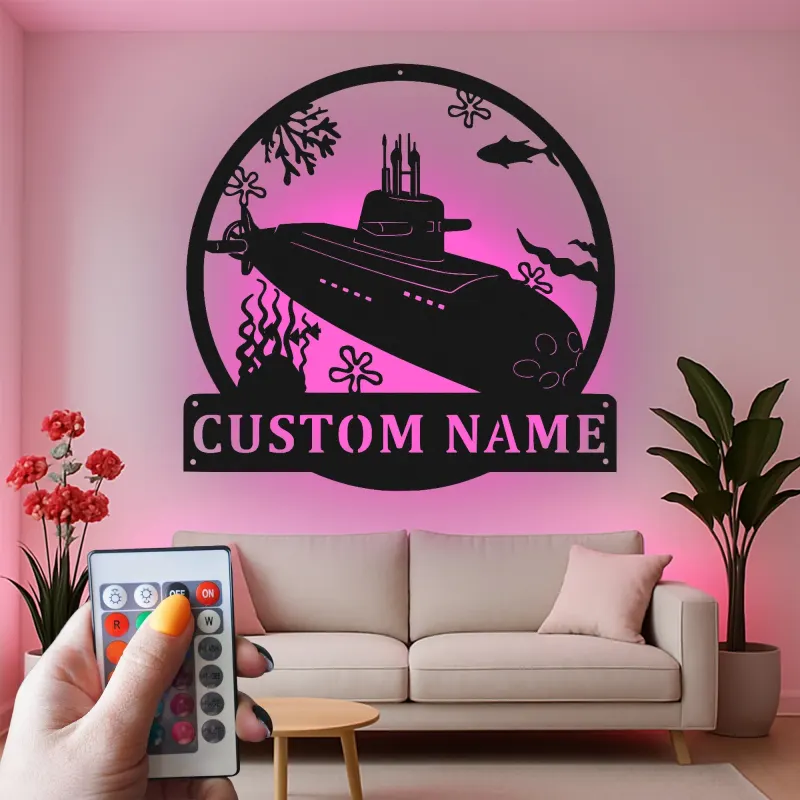 Insegna in metallo LED sottomarino | Regalo personalizzato per veterano della Marina | Decorazione nautica personalizzata per man cave o ufficio