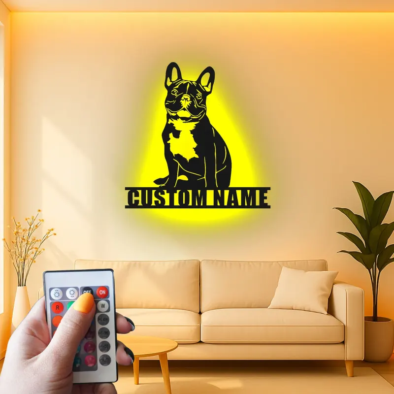 Custom French Bulldog LED Sign | Personalized Metal Wall Art | Dog Lover Memorial Gift for Home & Living Room Decor