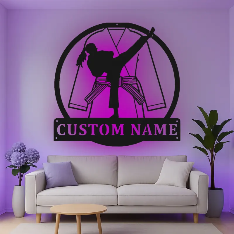 Personalisiertes LED-Metallschild für Kampfsportler – Geschenk für Karate-Enthusiasten, Dojo Wanddekoration