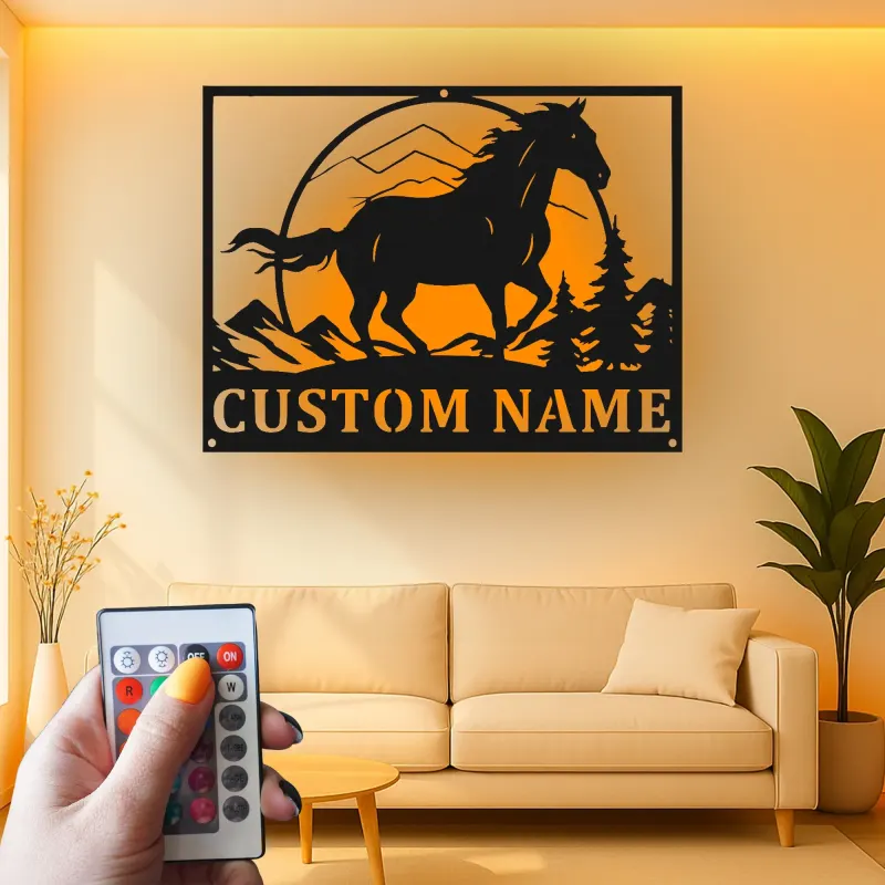 Custom Horse Metal Sign | Personalized Equestrian LED Art | Barn Decor & Ranch Signage | Horse Lover Gift