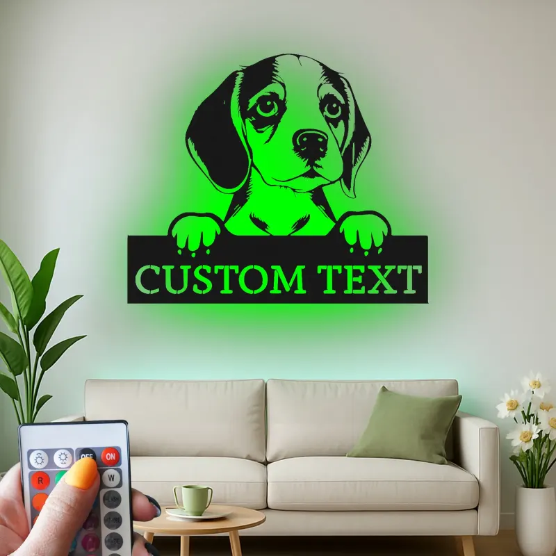 Custom Beagle Led Light Metal Wall Art Personalized Dog Lover Gift Living Room Pet Decor 4