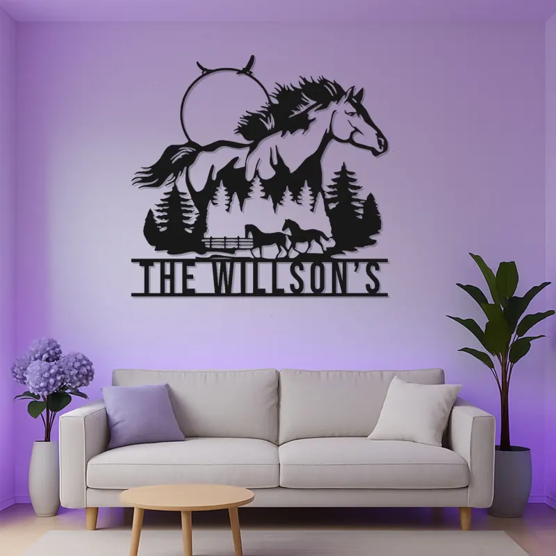 Cartel personalizado para rancho con caballo | Decoración mural LED de metal para estilo ecuestre | Luz de bienvenida farmhouse personalizada