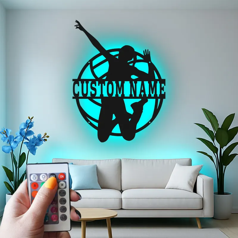 Custom Volleyball Player Led Light Metal Wall Art Personalized Sports Gift for Athletes Game Room Decor 1