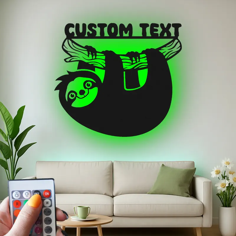 Personalized Sloth Nursery Sign | Custom Name LED Metal Art | Kids Room Night Light | Boho Wildlife Decor