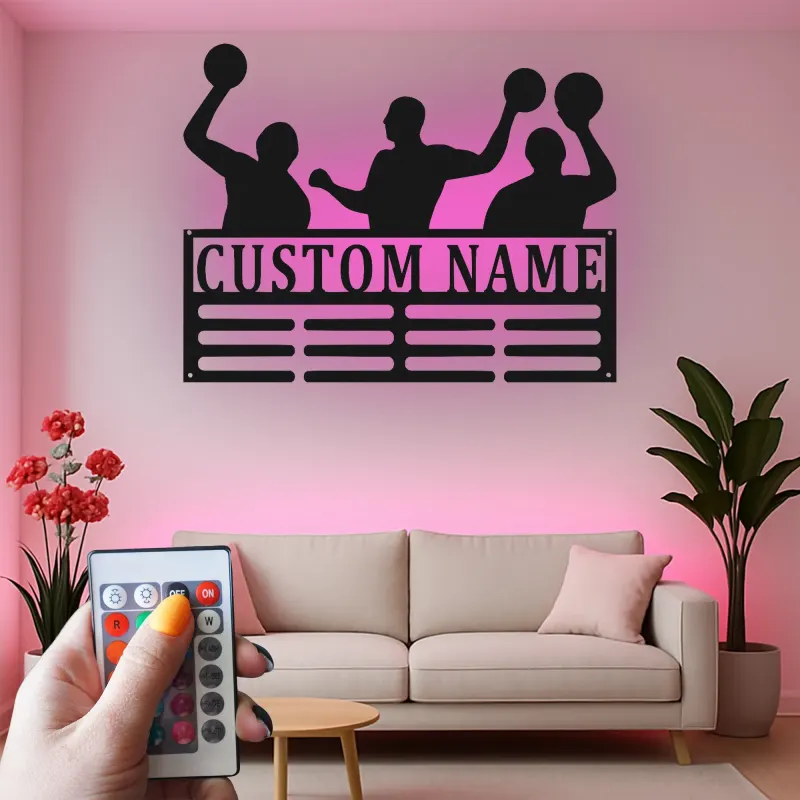 Décoration murale en métal personnalisée avec éclairage LED pour joueurs de basketball - Cadeau personnalisé pour fans de sport