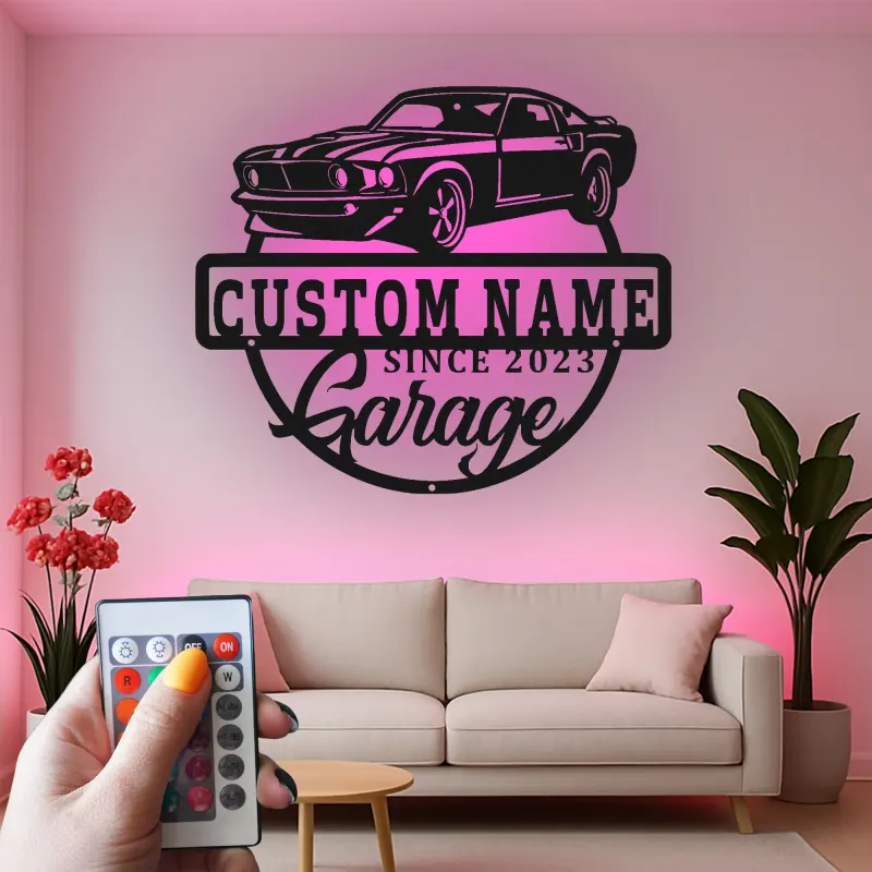 Décoration murale en métal LED personnalisée pour voiture de muscle, cadeau de garage pour passionnés de voitures, décoration de man cave 6