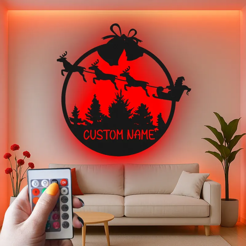Cartel de metal LED personalizado de trineo de Santa regalo de Navidad para familias decoración festiva de sala de estar