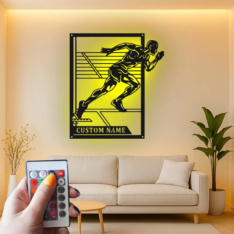 Custom Sprinter LED Sign | Personalized Track & Field Metal Wall Art | Athlete Gift for Coach | Gym Decor