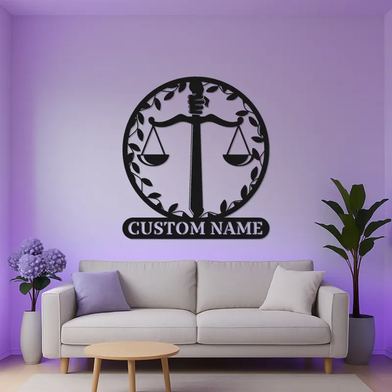 Panneau balance de la justice pour avocat | Décoration murale en métal LED personnalisée | Décor sur mesure pour cabinet d’avocat | Cadeau pour avocat
