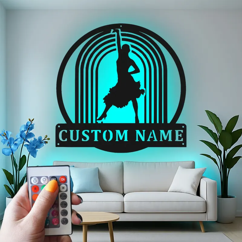 Insegna in metallo personalizzata con silhouette di ballerino retroilluminata regalo per amanti della danza decorazione per studio o camera da letto