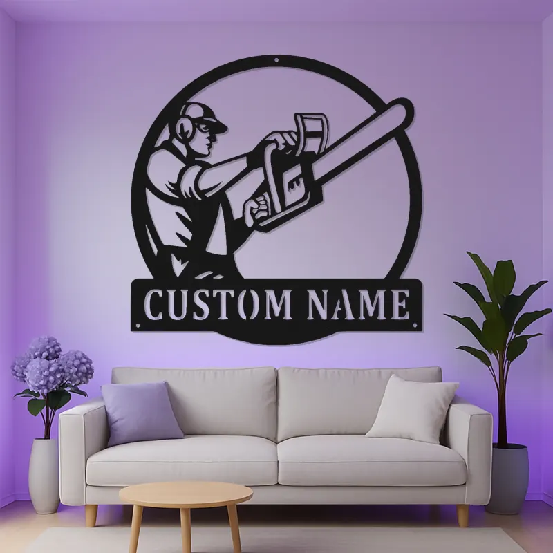 Personalisierte Arborist Metalltafel | Kettensäge LED Wandkunst | Individuelle Logger Dekoration | Geschenk für Outdoor-Enthusiasten & Baumdienst