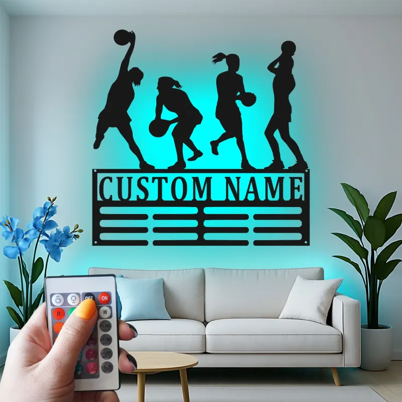 Custom Female Basketball Player Led Light Metal Wall Art Personalized Gift for Athletes Sports Room Decor