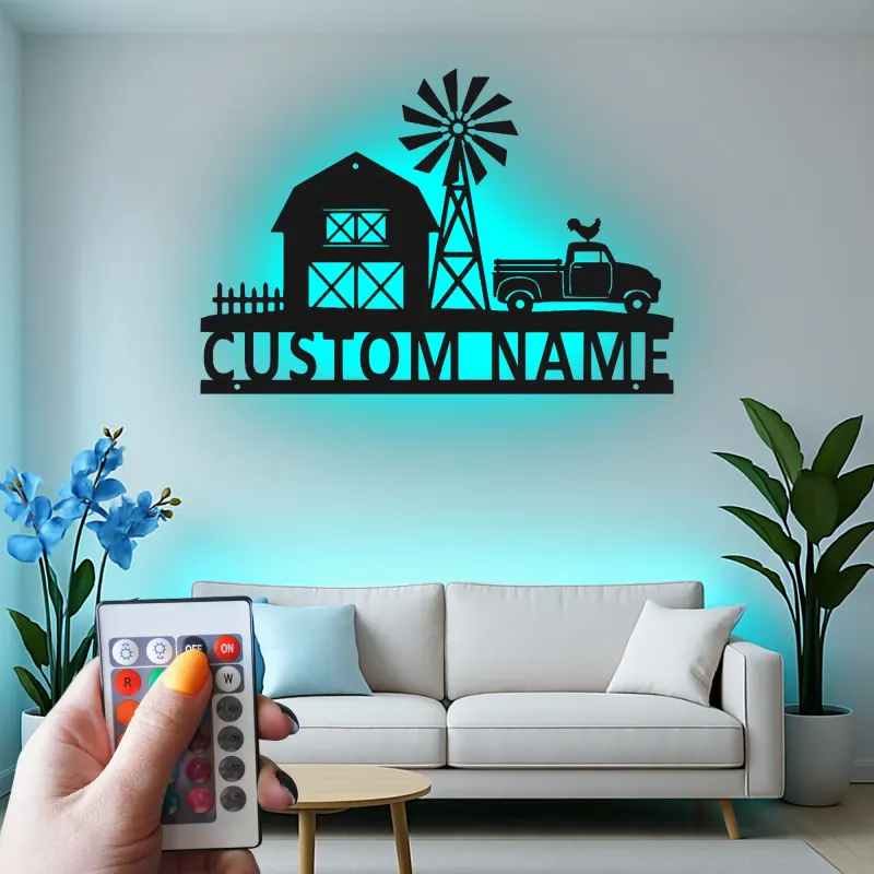 Personalisiertes LED-Metall-Wandbild Farmhouse-Truck – rustikales Geschenk für Zuhause, Country-Wohnzimmerdeko