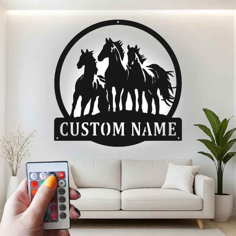Panneau de Cheval Personnalisé avec Rétroéclairage LED | Art Métallique sur Mesure pour Décor de Ranch & Ferme | Cadeau Équestre pour Amateurs de Chevaux