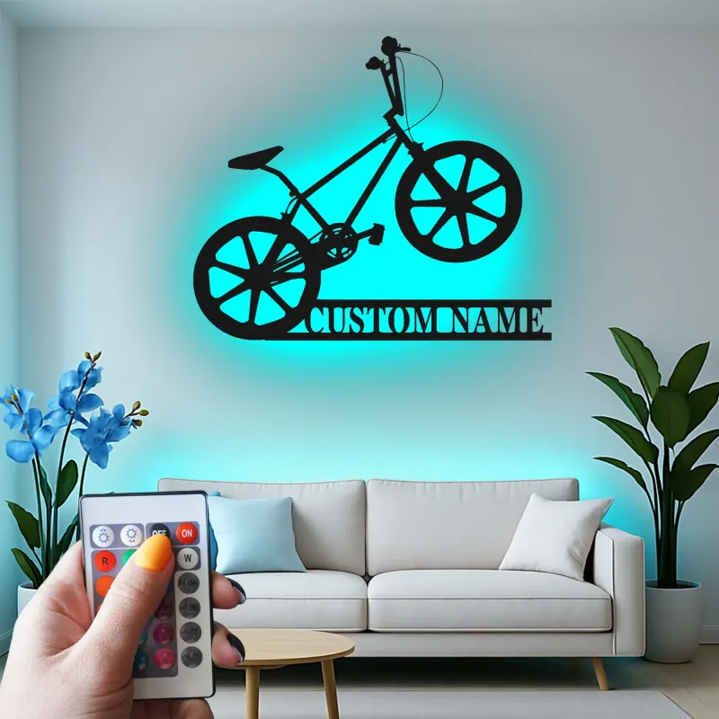 Custom BMX Bike Led Light Metal Wall Art Personalized Gift for Cyclists Garage or Bedroom Decor