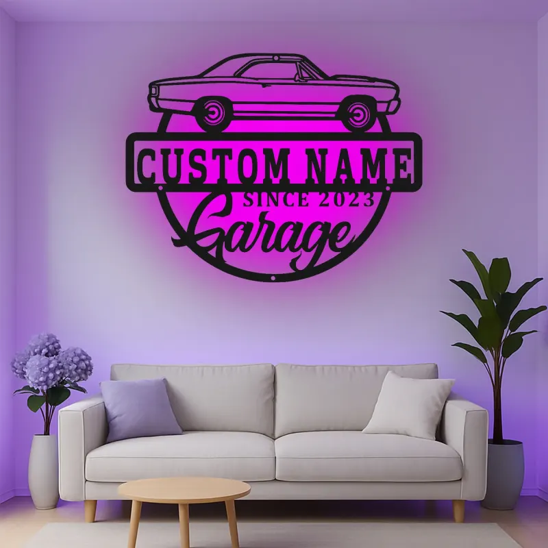 Insegna in metallo LED personalizzata per garage con auto muscolare regalo per appassionati di auto decorazione man cave 1