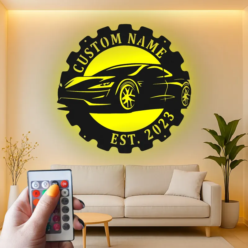 Personalized Car LED Sign | Custom Metal Wall Art for Garage | Sports Car Enthusiast Gift | Man Cave Decor