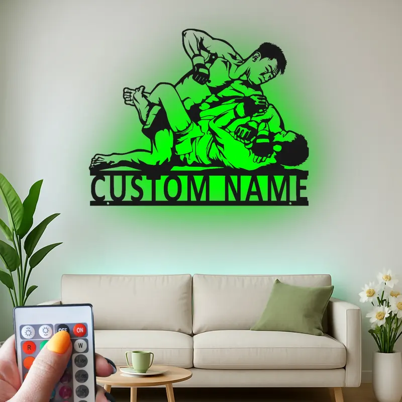 Insegna in metallo MMA personalizzata | Insegna LED per palestra o man cave | Regalo per combattenti di arti marziali