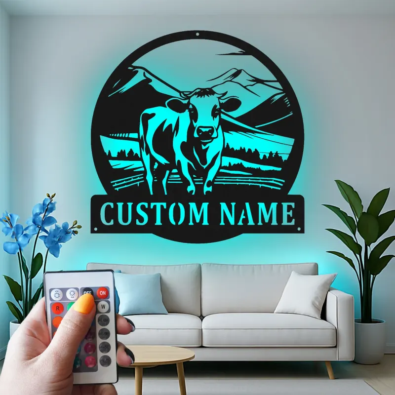 Cartel de metal LED de vaca personalizada para granjeros, regalo rústico de decoración de granja para salón