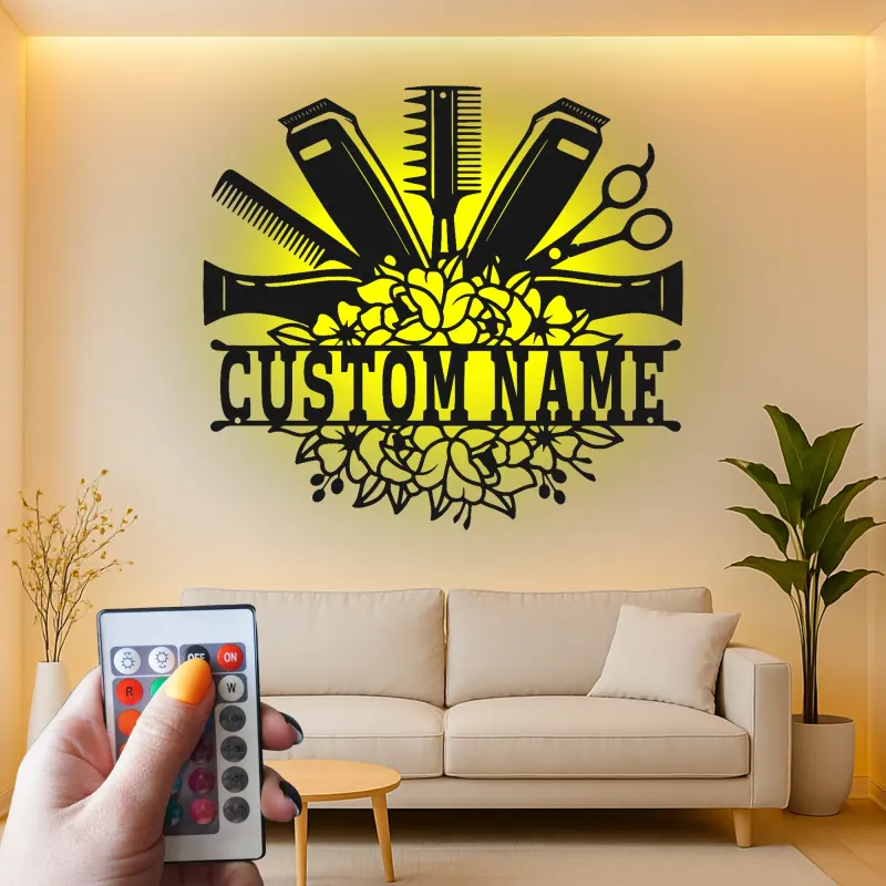 Custom Hair Stylist Led Light Metal Wall Art Personalized Salon Gift Hairdresser Decor for Salon Walls