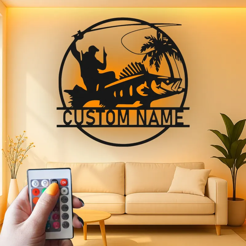 Personalized Fisherman Light | Custom LED Metal Sign for Anglers | Lake House & Man Cave Wall Art Decor