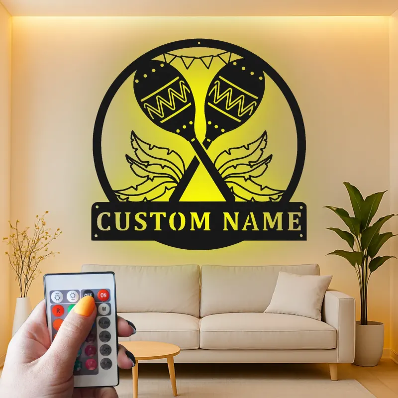 Insegna LED personalizzata con maracas | Insegna da parete in metallo personalizzata | Arredo tropicale per bar e regalo per musicista