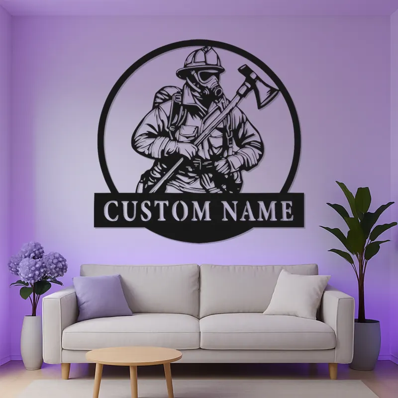 Panneau LED Personnalisé pour Pompier | Décoration Murale en Métal Personnalisée pour Caserne de Pompiers | Cadeau pour Premier Intervenant | Décor de Maison de Héros