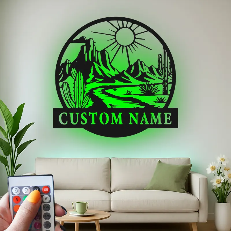 Custom Desert Landscape Led Light Metal Wall Art Personalized Gift for Nature Lovers Living Room Southwestern Decor
