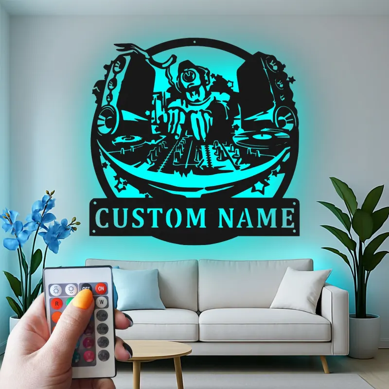 Cartel de metal personalizado con luz LED de tornamesa regalo para amantes de la música decoración de estudio o sala de juegos 1